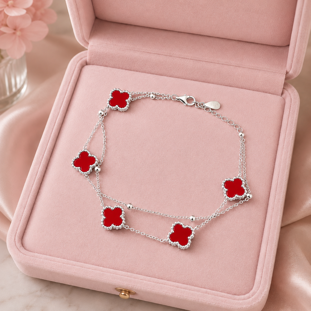 Pulsera doble estilo van Cleef ROJO
