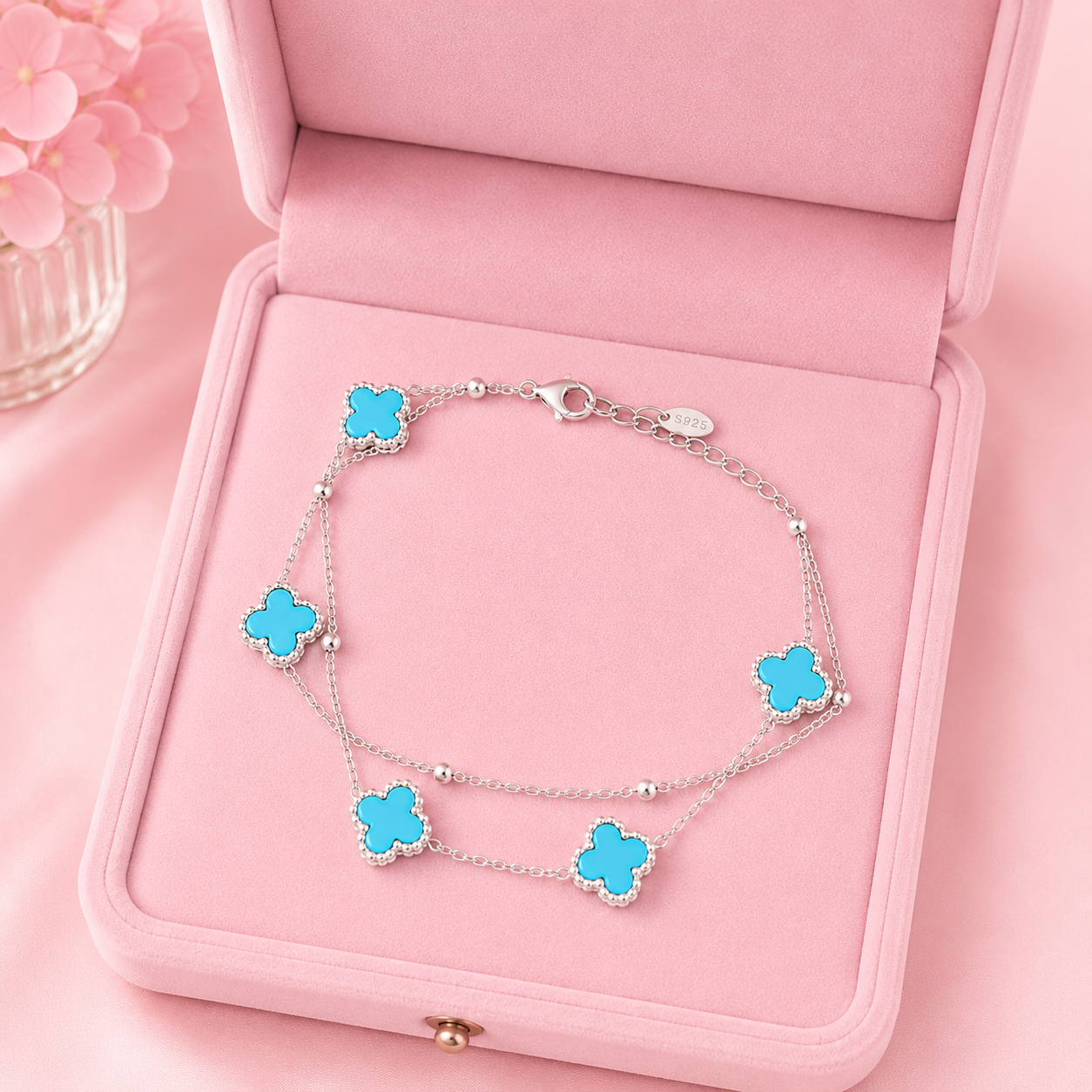 Pulsera doble estilo van Cleef AZUL CLARO